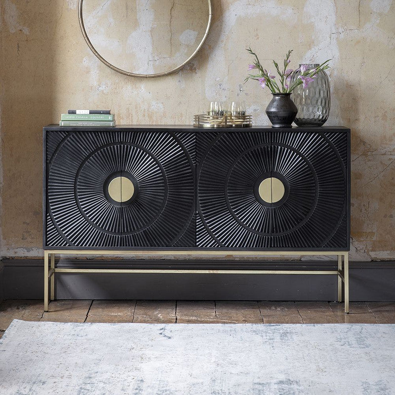 Black Stained Mango Wood Sideboard With Round Pattern