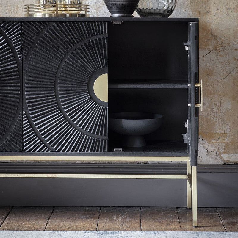 Black Stained Mango Wood Sideboard With Round Pattern