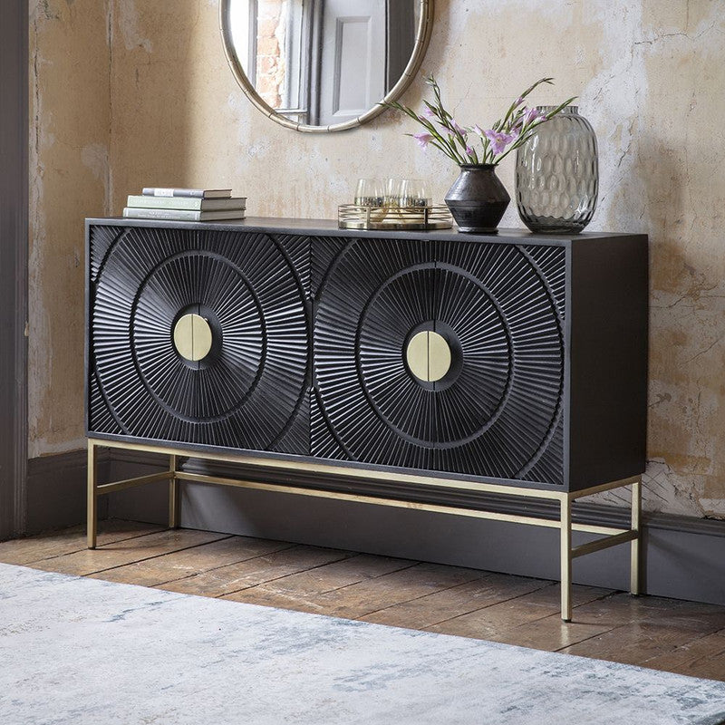 Black Stained Mango Wood Sideboard With Round Pattern