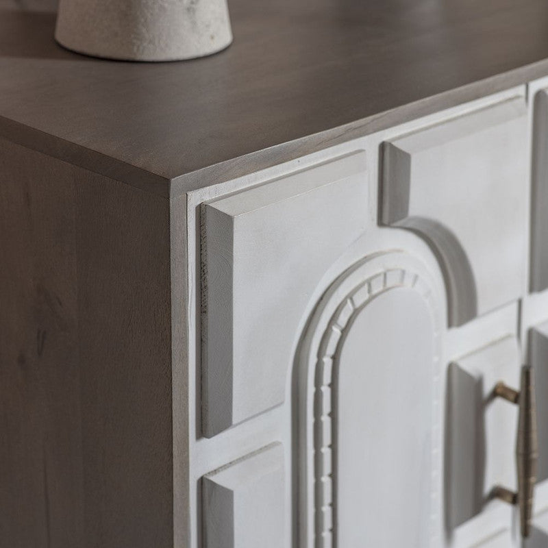 White Four-Door Sideboard With An Etched Pattern