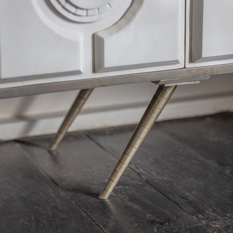 White Four-Door Sideboard With An Etched Pattern