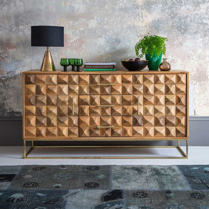 Mango Wood Finish Sideboard With 3 Drawers