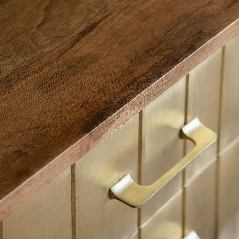 Natural Mango Wood And Brass Clad Finish Sideboard With 3 Drawers