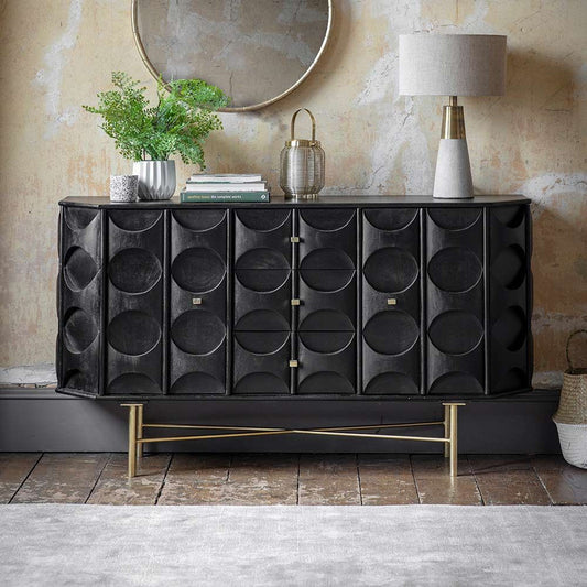 Black Stained Mango Wood Finish Sideboard With 3 Drawers