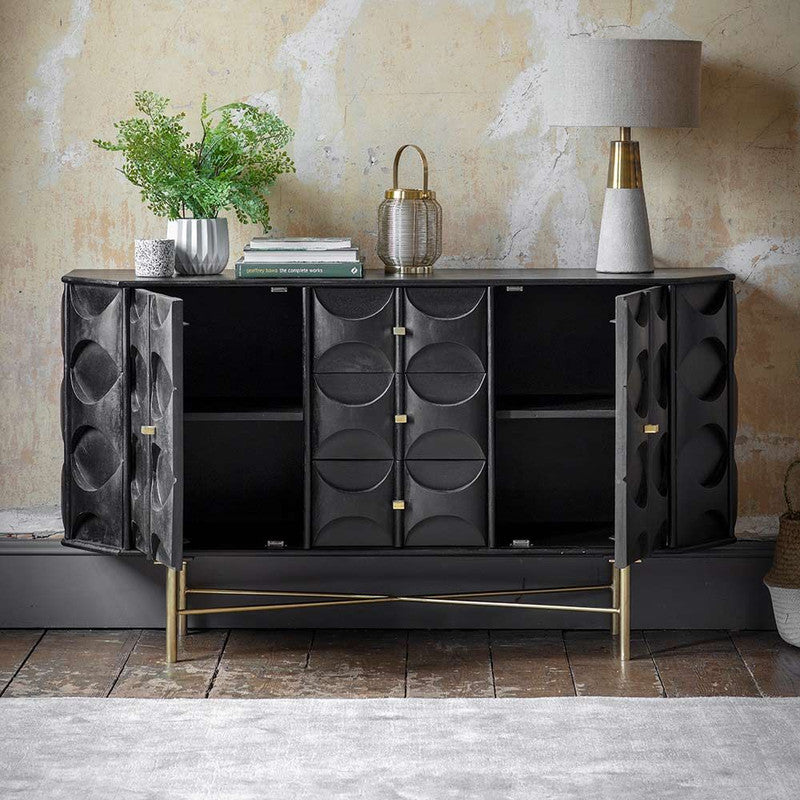 Black Stained Mango Wood Finish Sideboard With 3 Drawers