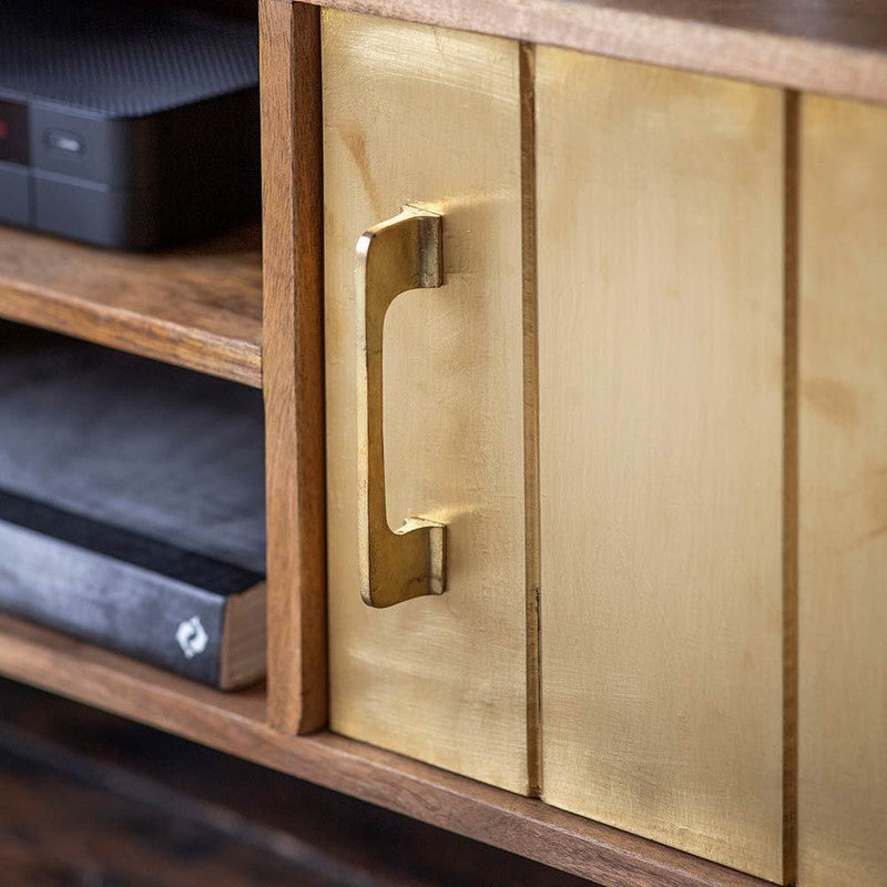 Natural Mango Wood And Brass Clad Finish Media Unit