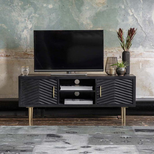 Black Stained Mango Wood Finish Media Unit