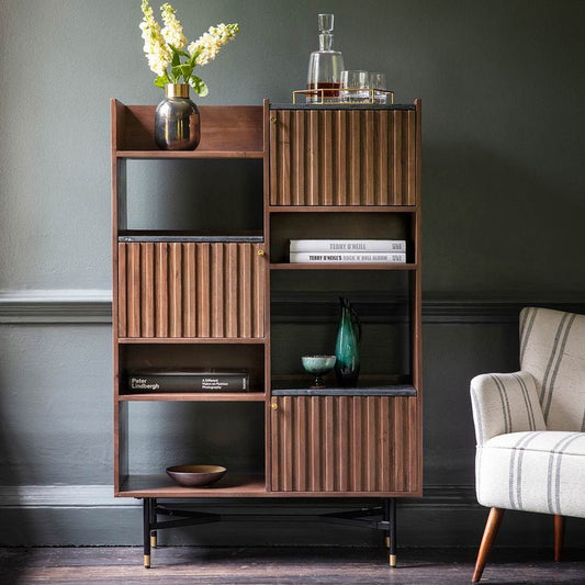 Acacia Wood Shelve Unit With Black Marble