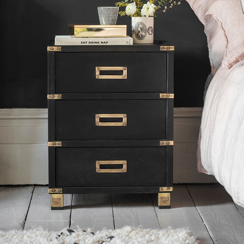 Black Stained Mango Wood Bedside Drawer