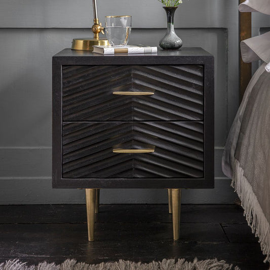 Black Stained Mango Wood Finish Bedside Drawer