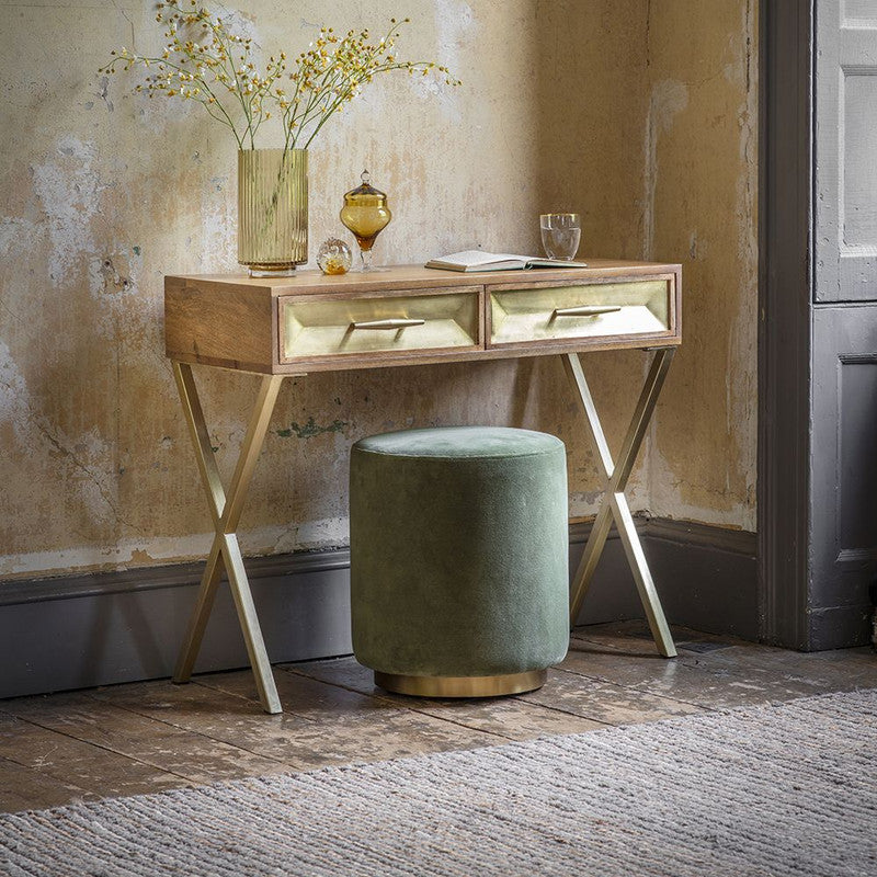 Natural Mango Wood Desk With Brass Clad Finish