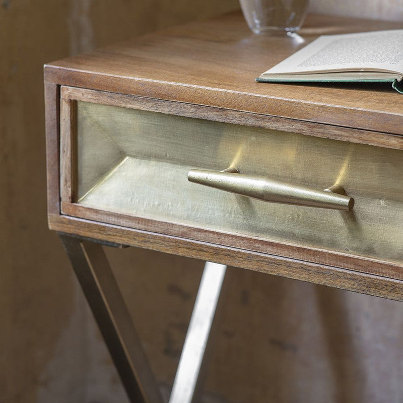 Natural Mango Wood Desk With Brass Clad Finish