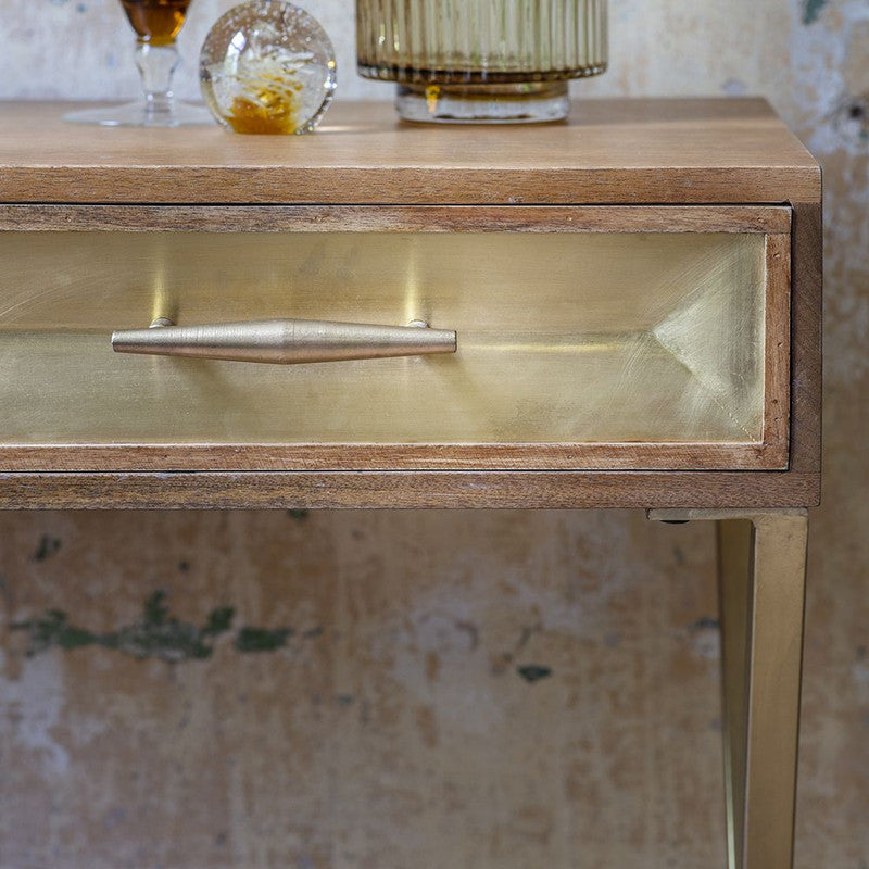 Natural Mango Wood Desk With Brass Clad Finish