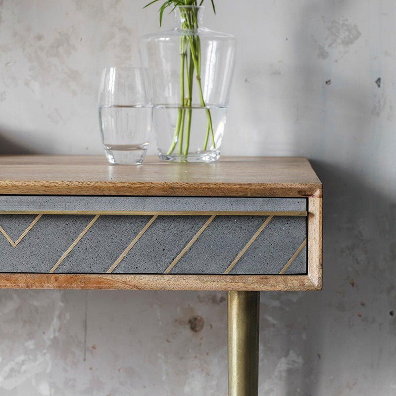 Mango Wood Desk With Cement And Brass Inlay