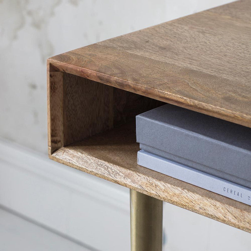 Mango Wood Desk With Cement And Brass Inlay