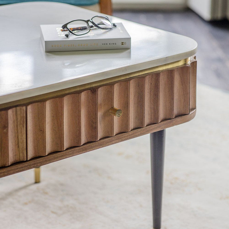 Mango Wood Finish Coffee Table With Marble Inlay