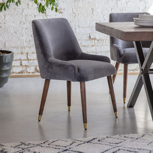 Dining Chair In Grey Velvet