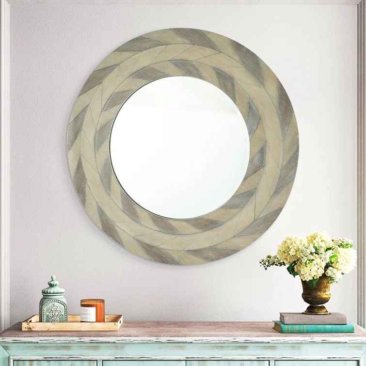 Round Wood Wall Mirror